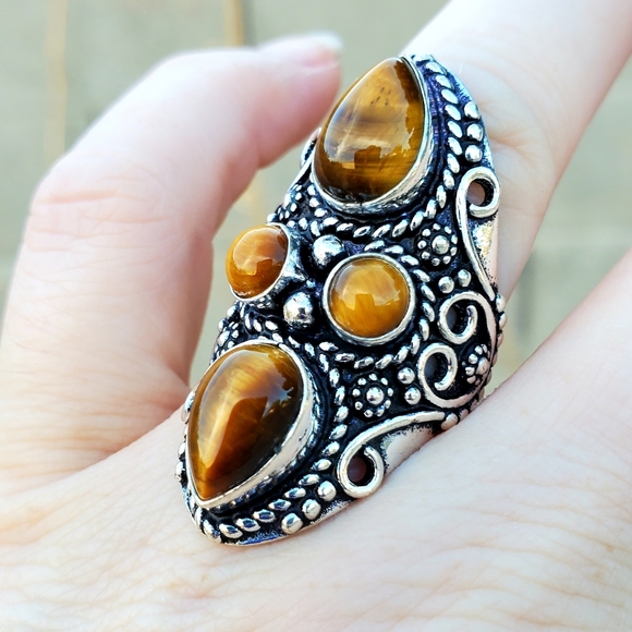 New Tiger Eye 925 Silver Statement Ring. - Picture 3 of 13